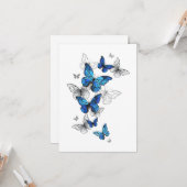 青飛んでいる蝶モルフォ カード (正面/裏面インサイチュ)