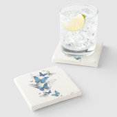 青飛んでいる蝶モルフォ ストーンコースター (横)