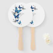 青飛んでいる蝶モルフォ ハンドファン (正面&裏面)