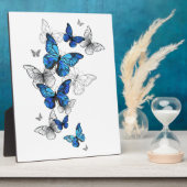 青飛んでいる蝶モルフォ フォトプラーク (側面)