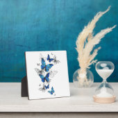 青飛んでいる蝶モルフォ フォトプラーク (インサイチュ)