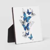 青飛んでいる蝶モルフォ フォトプラーク (正面)