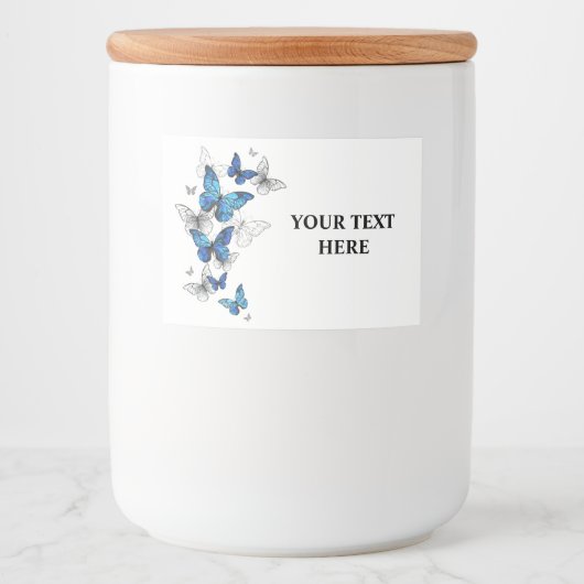 青飛んでいる蝶モルフォ フードラベル (正面)