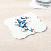 青飛んでいる蝶モルフォ ペーパーコースター (アングル)