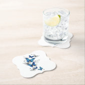 青飛んでいる蝶モルフォ ペーパーコースター (インサイチュ)