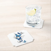 青飛んでいる蝶モルフォ ペーパーコースター (インサイチュ)