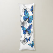 青飛んでいる蝶モルフォ ボディピロー (裏面 (縦))