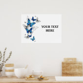 青飛んでいる蝶モルフォ ポスター (キッチン)