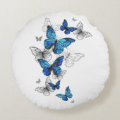 青飛んでいる蝶モルフォ ラウンドクッション (裏面)