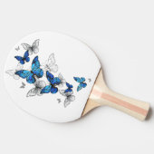 青飛んでいる蝶モルフォ 卓球ラケット (横)