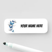 青飛んでいる蝶モルフォ 名札 (インサイチュ)