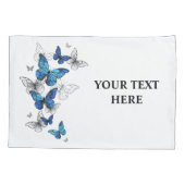 青飛んでいる蝶モルフォ 枕カバー (裏面-左)