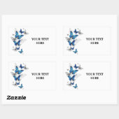 青飛んでいる蝶モルフォ 長方形シール (シート)