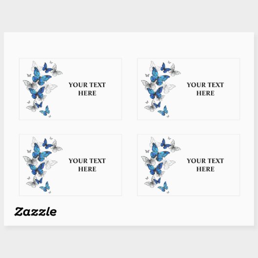 青飛んでいる蝶モルフォ 長方形シール (シート)