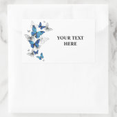 青飛んでいる蝶モルフォ 長方形シール (バッグ)