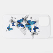 青飛んでいる蝶モルフォ iPhoneケース (裏面横)