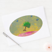 青飛んでいる鳥おもしろい希望の芸術絵画付き木 楕円形シール (封筒)