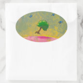 青飛んでいる鳥おもしろい希望の芸術絵画付き木 楕円形シール (バッグ)