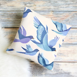 青飛んでいる鳥 | 水モダン色 クッション
