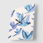 青飛んでいる鳥 | 水モダン色 スクエア壁時計 (傾斜)