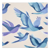 青飛んでいる鳥 | 水モダン色 ポスター (正面)