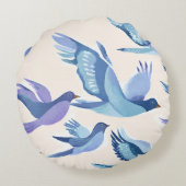 青飛んでいる鳥 | 水モダン色 ラウンドクッション (裏面)