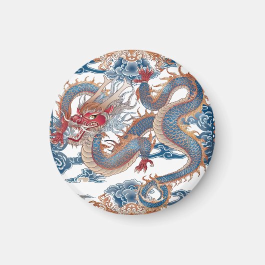 青飛んでいる龍枕 マグネット (正面)