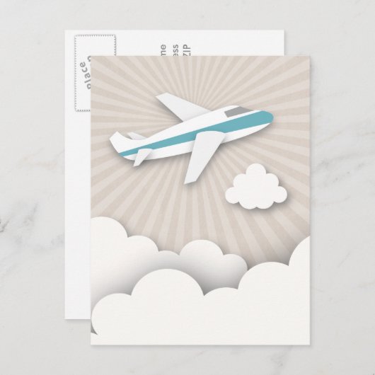 青飛行機の誕生日パーティーはがき インビテーションポストカード (正面/裏面)