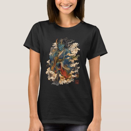 青鬼の鬼戦士|日本の妖怪神話 Tシャツ (正面)