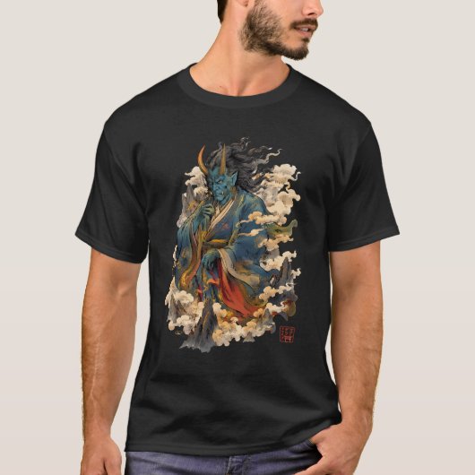 青鬼の鬼戦士|日本の妖怪神話 Tシャツ (正面)
