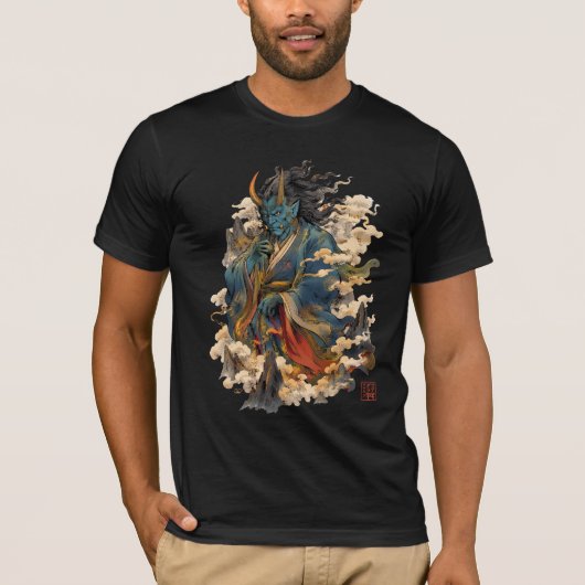 青鬼の鬼戦士|日本の妖怪神話 Tシャツ (正面)