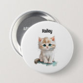 青魅力的目の水彩子猫空白の 缶バッジ (正面&裏面)