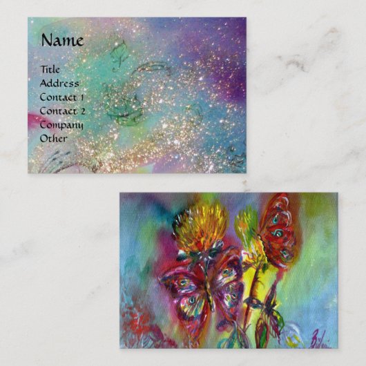 青鮮やかいきらめく蝶，ティール（緑がかった色） 名刺 (正面/裏面)