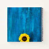 青鮮やかい背景のひまわり及びモノグラム ノートブック (裏面)