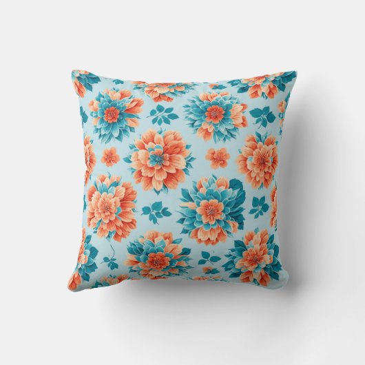 青鮮やかとオレンジのフローライラストレーション クッション (裏面)