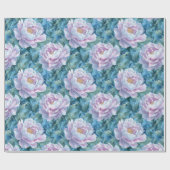 青鮮やかとピンクの牡丹フローラ ラッピングペーパー (フラット)