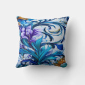 青鮮やかと紫のアクセントを持つフローラデザイン クッション (裏面)