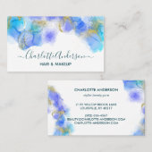 青鮮やかと金ゴールドの抽象芸術液体水色 名刺 (正面/裏面)