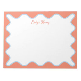 青鮮やかカラフルとピンクの波状ジグザグ縁ど線 ノートパッド