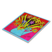 青鮮やかサイケデリックい花瓶の花 タイル (側面)