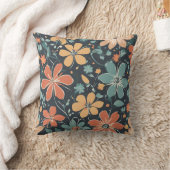 青鮮やかモダン、オレンジ、黄色の花。レトロ クッション (ブランケット)
