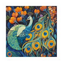 青鮮やか水彩孔雀