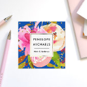 青鮮やか水色フローラと紙吹雪 スクエア名刺