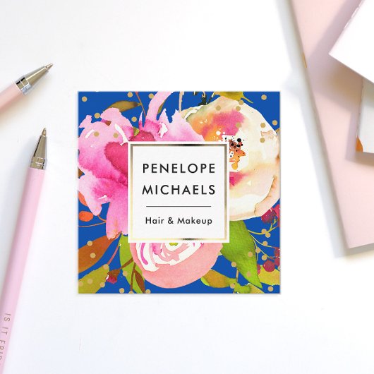 青鮮やか水色フローラと紙吹雪 スクエア名刺