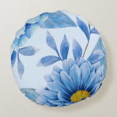 青鮮やか水色フローラ円枕 ラウンドクッション (裏面)