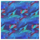 青鮮やか熱帯魚の織物 ファブリック (クローズアップ)