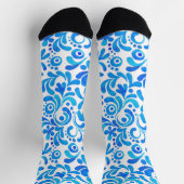 青鮮やか白の水彩植物学 ソックス (上部)