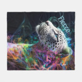 青鮮やか紫のヒョウの渦巻き フリースブランケット (正面(横))