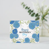 青鮮やか色の花と葉緑の花の母の日 ポストカード (スタンド正面)