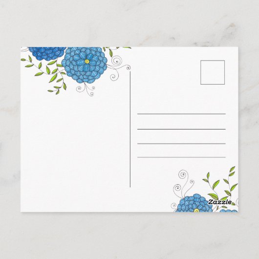 青鮮やか色の花と葉緑の花の母の日 ポストカード (裏面)